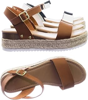 Soda Women's Open Toe Ankle Strap Espadrille Sandal Brown Size: 4.5 UK