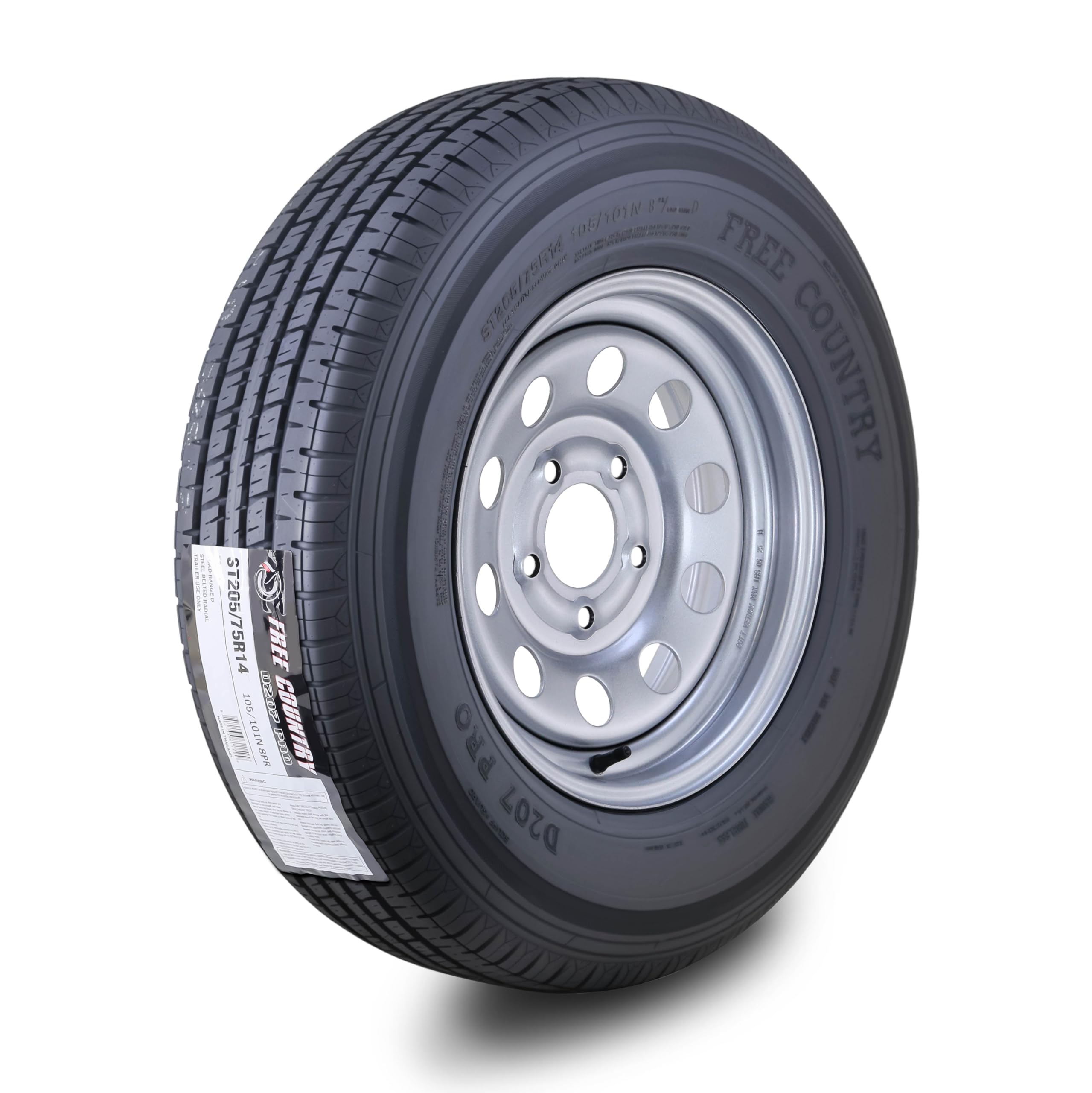 Free Country Trailer Tire Wheel ST205/75R14 8-Ply D 105N w/5X4.5 Silver Mod | As