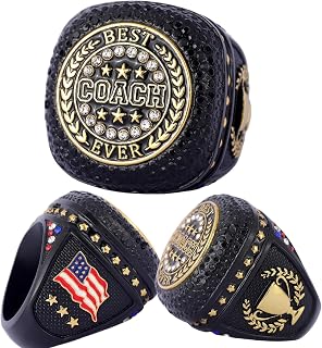 TOPSPORTSJEWELRY All Sports Events Coach Awards The Best Coach Ever Championship Awards Trophy Side Coach Ring Adult Size 12 Black Gold Two Tones Plating Black Stones Coach Prize
