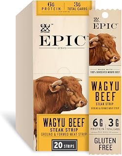 EPIC Provisions Wagyu Beef Steak Strips, Gluten-Free, 20 ct, 16 oz | 100% Grass-Fed Wagyu, No Antibiotics Or Hormones, Paleo Friendly, 6g Protein & 3g Carbs per Serving