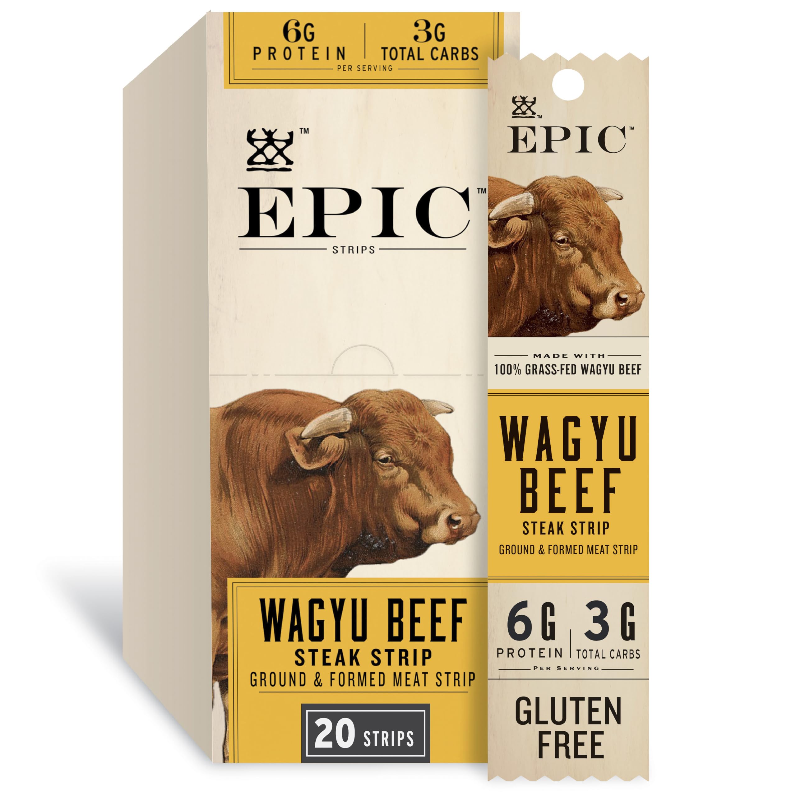 EPIC Provisions Wagyu Beef Steak Strips, Gluten-Free, 20 ct, 16 oz | 100% Grass-