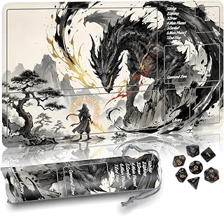 Partypda MTG Mat TCG DND Playmat with Storage Bag & 7 Dice | Waterproof Non-Slip Surface | Premium Edge-Locking Design | Play Mat with Zones for Magic Playmat Gaming Mat (M-Dragon Apex)