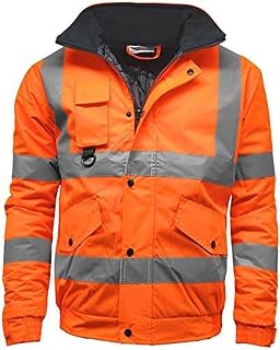 Hi Vis Viz Bomber Jacket High Visibility Workwear Two Tone Safety Security Hooded Padded Waterproof Taped Seams Work Wear Coat Top Plus Sizes S-3XL