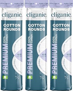 Cliganic Premium Cotton Rounds for Face, Makeup Remover Pads, 300 Count | 100% Pure, Lint-Free, Hypoallergenic, Soft & Absorbent for Toner & Serum, Gentle Facial Use, No Shedding