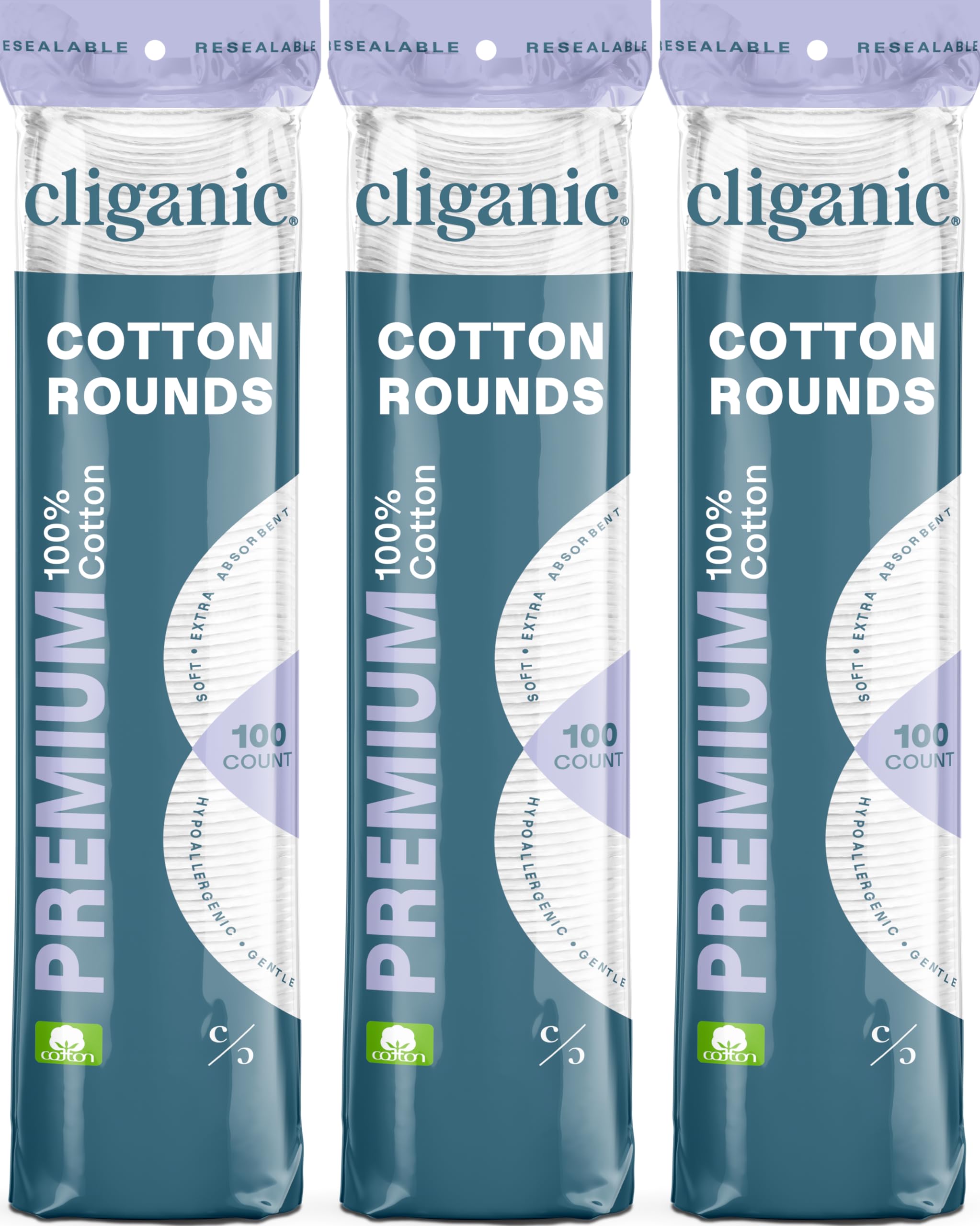 Cliganic Premium Cotton Rounds for Face, Makeup Remover Pads, 300 Count | 100% P