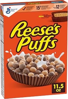 Reese's Puffs Chocolatey Peanut Butter Breakfast Cereal, 11.5 oz | Made with Real Reese's Peanut Butter, 15g Whole Grain Per Serving, Good Source of Calcium, 12 Vitamins & Minerals