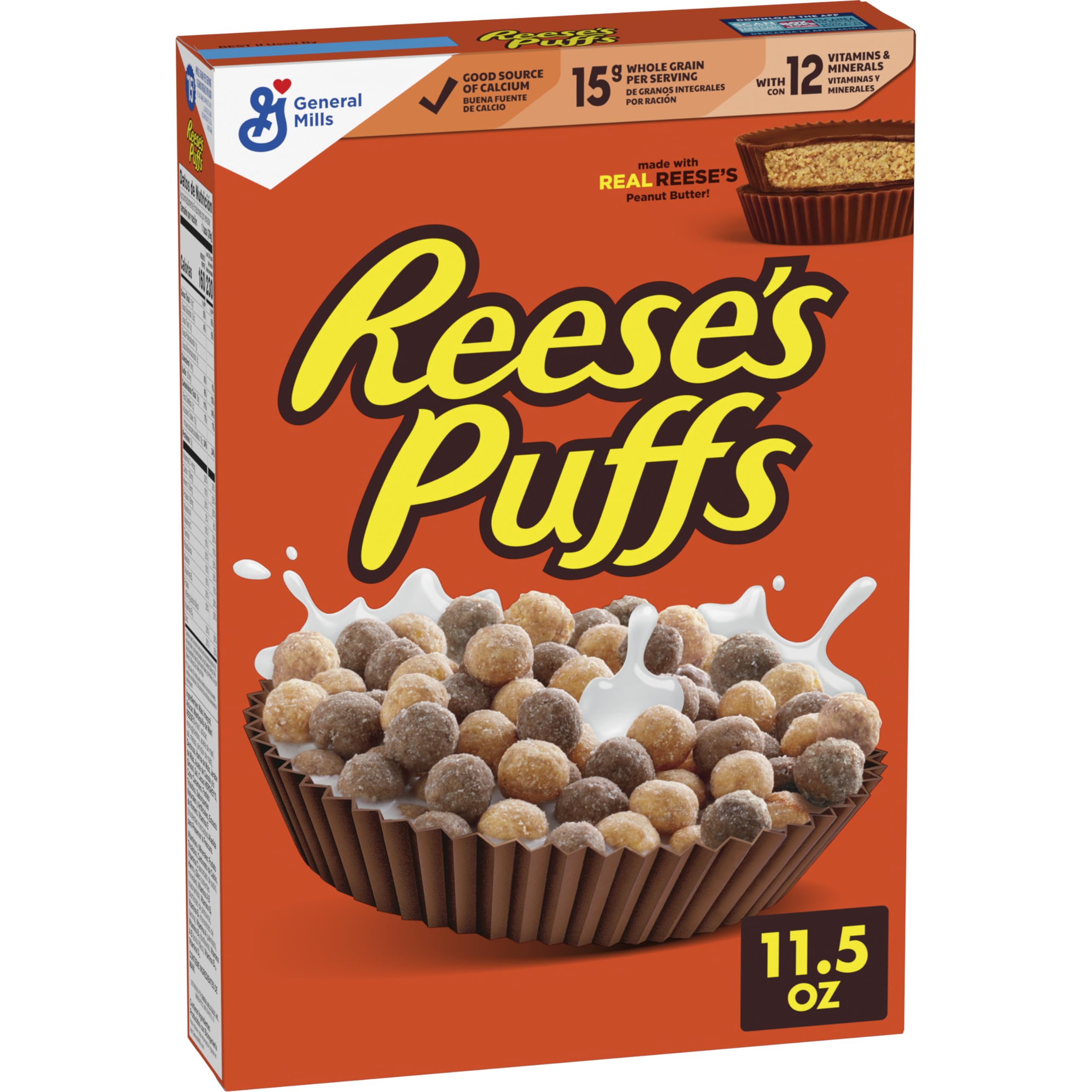Reese's Puffs Chocolatey Peanut Butter Breakfast Cereal, 11.5 oz | Made with Rea