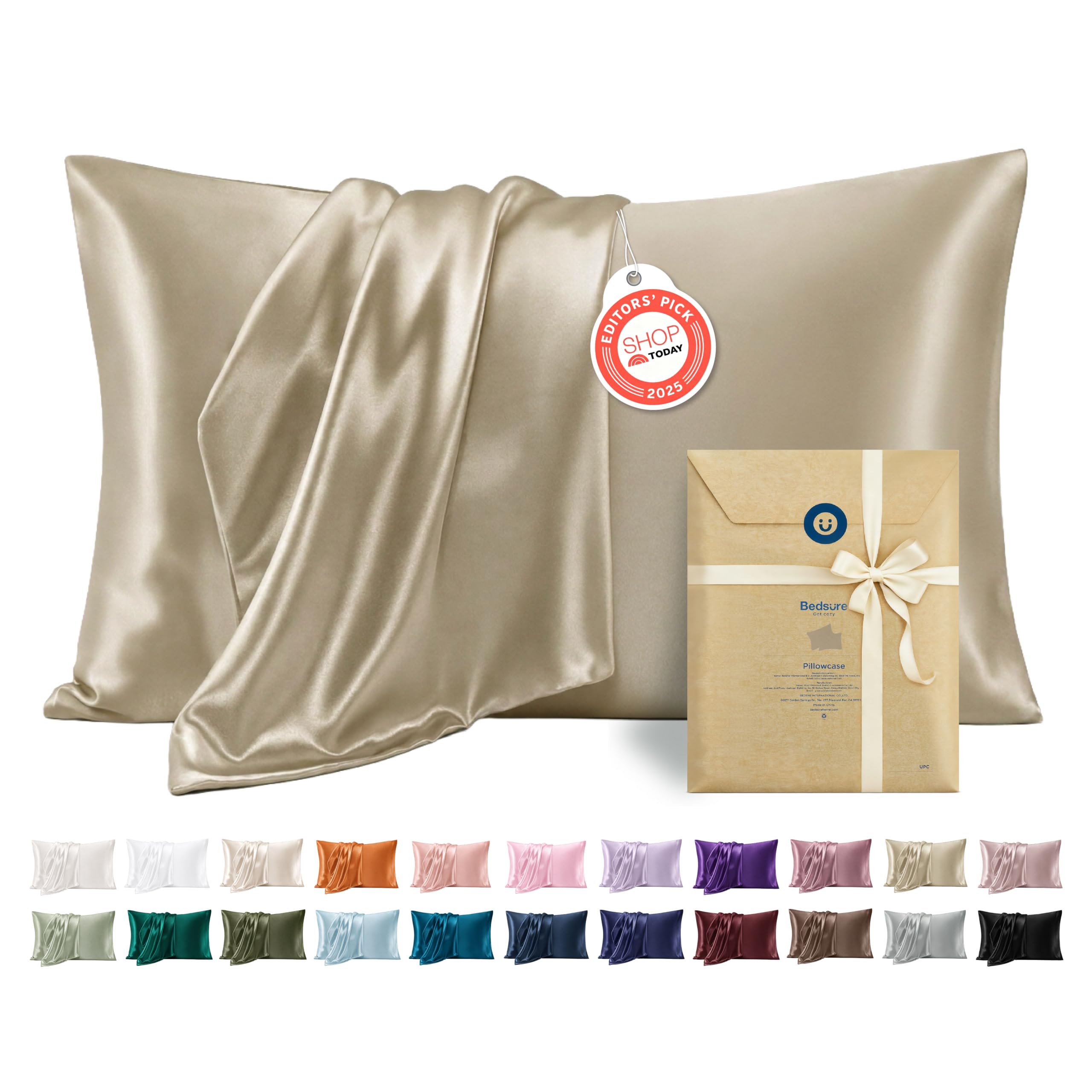 Bedsure Satin Pillow Cases Standard - Similar to Silk Pillowcase 2PCS Taupe