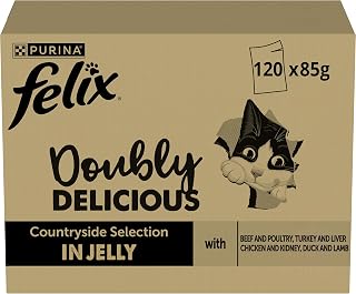 Felix Double Delicious Wet Food for Cats, Variety of Flavours from the Country, 120 Bags