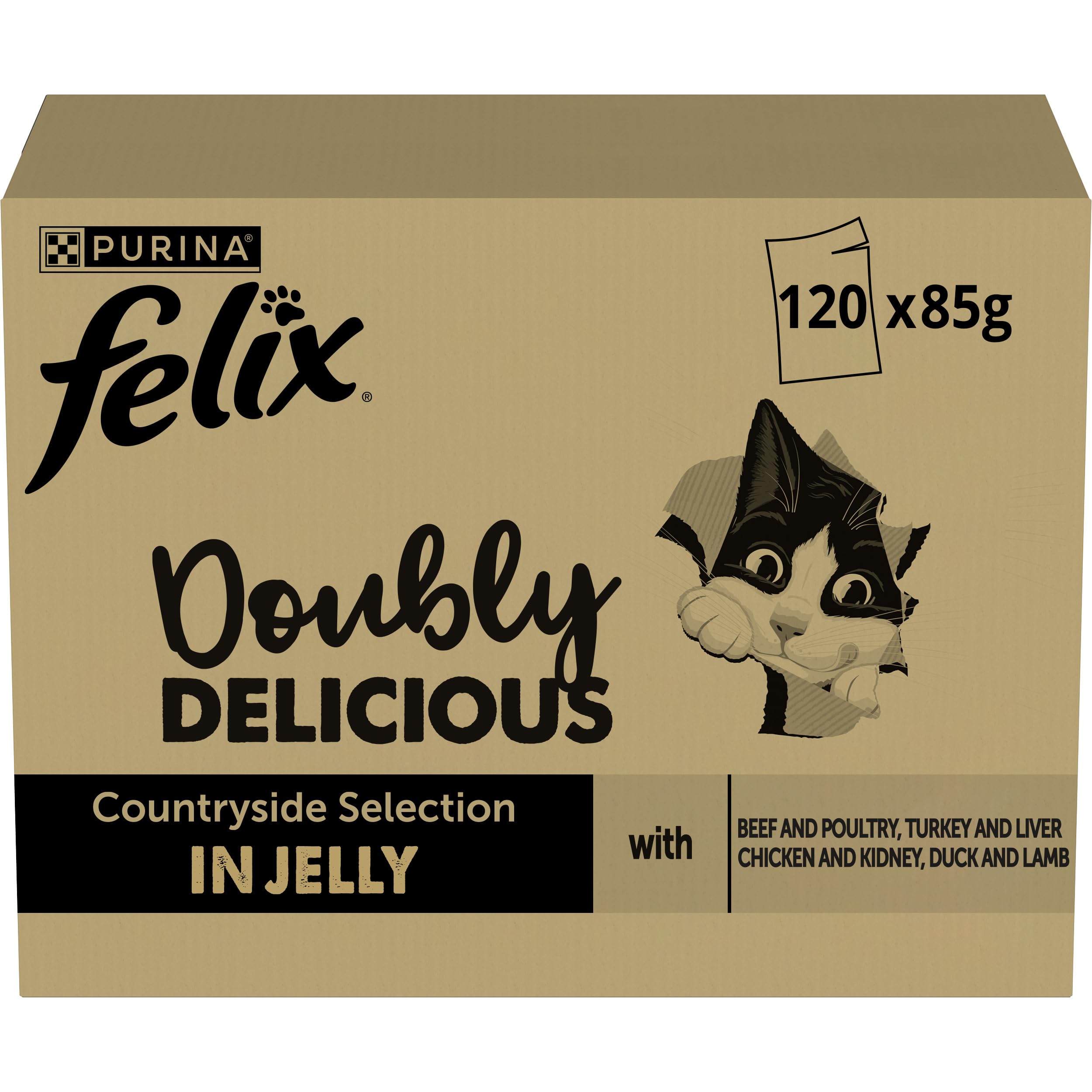 Felix Double Delicious Wet Food for Cats, Variety of Flavours from the Country, 