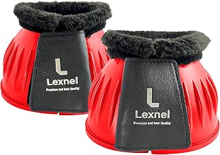 LEXNEL Horse Bell Boots, No-Turn Horse Bell Boots, Overreach Bell Boot Equesterian Set of 2 Large (Red)
