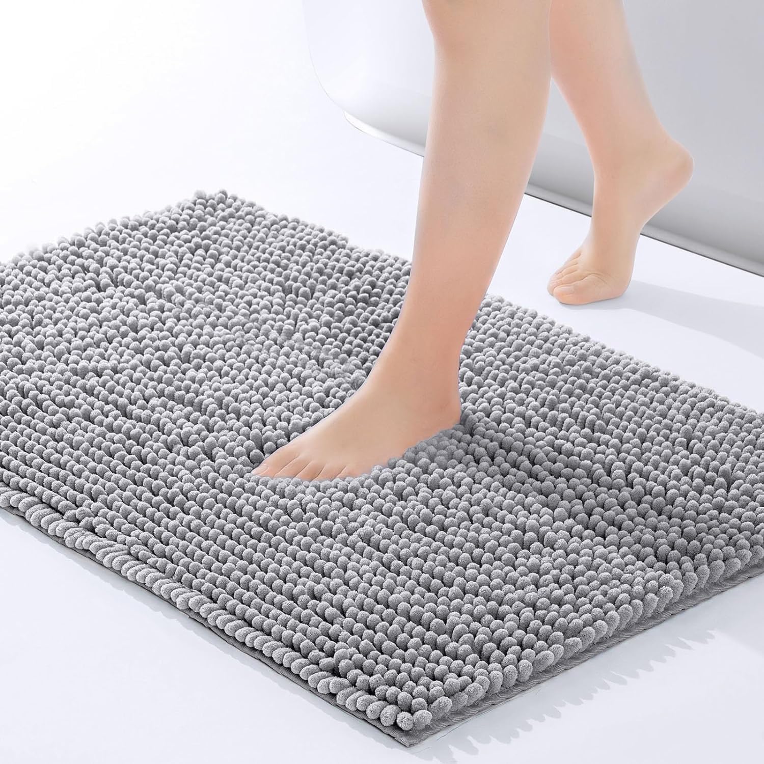 Moonlight Bedding Bath Mat Non Slip Anti Mould - Chenille Shower Mat Grey 40 x 6