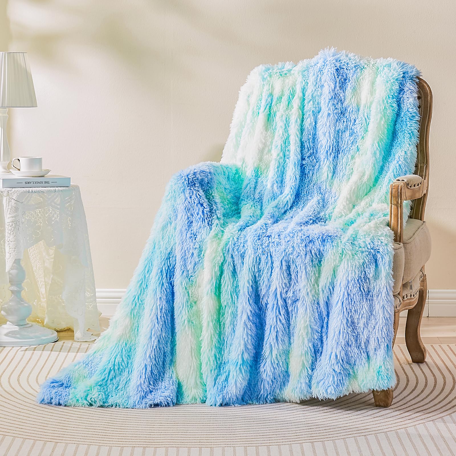 EMME Faux Fur Throw for Sofa,Plush & Fluffy Blanket Tie-dye 150 x 200