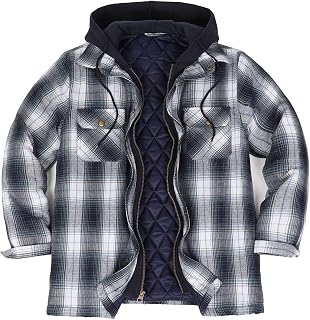 ZENTHACE Mens Thickened Plaid Hooded Flannel Jacket with Quilted Lining