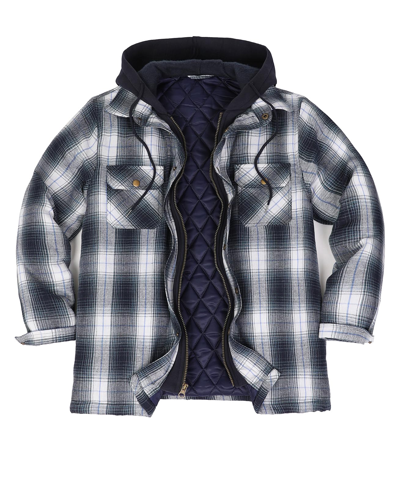 ZENTHACE Mens Thickened Plaid Hooded Flannel Jacket with Quilted Lining