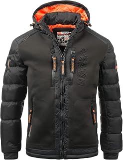 Geographical Norway IMS Production Men's Winter Quilted Anorak Jacket with Hood Lined Warm Outdoor Ski Snowboard Winter Autumn Size S-7XL