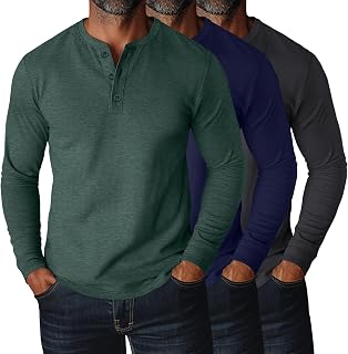 Ficerd 3 Pack Men Big and Tall Shirt Long Sleeve Henley T-Shirts
