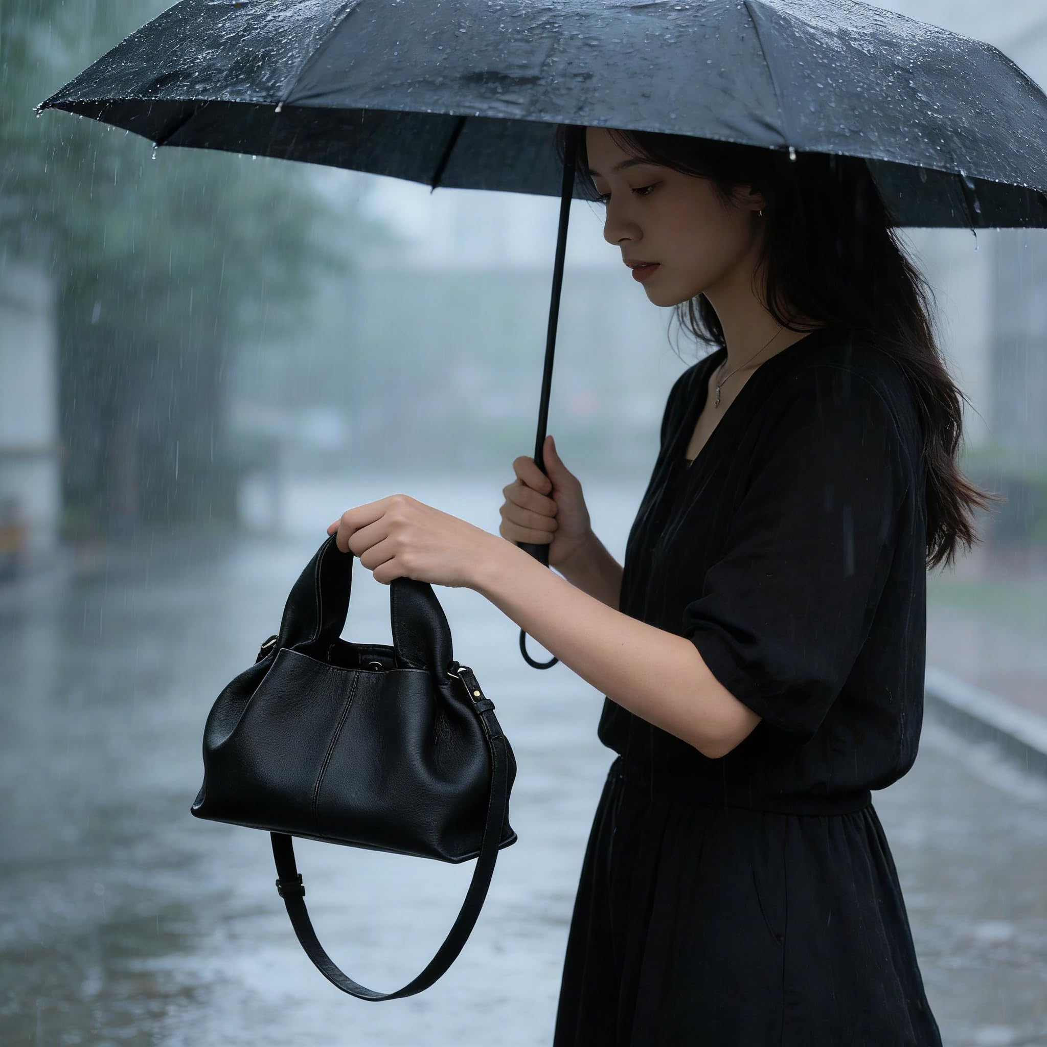 Women Cloud Shoulder Bag Black with Detachable Strap Soft PU Leather Shoulder Ba