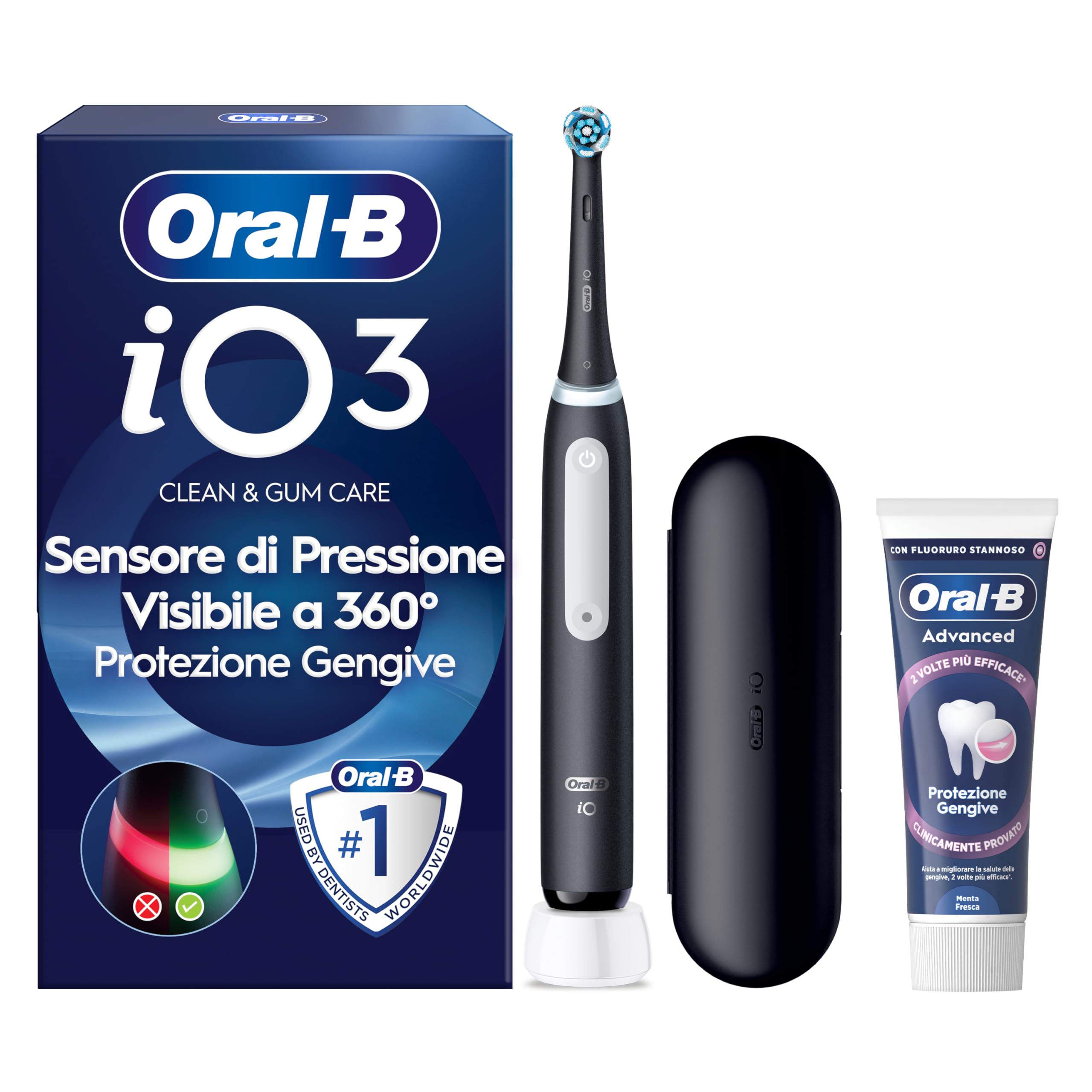 Oral-B iO 3 Electric Toothbrush, 1 Head, Case, Toothpaste, Black | 1 x Rechargea