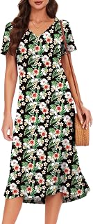 VOBCTY Women's Casual Short Sleeve Summer Dress Side Slit V Neck