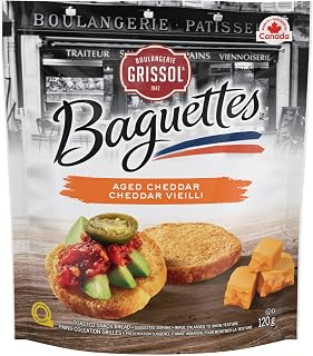 Boulangerie Grissol Baguettes, Aged Cheddar - Light, Crispy Snack For Dips, Soups, Cheese and Spreads, School, Lunch or On The Go, 120g