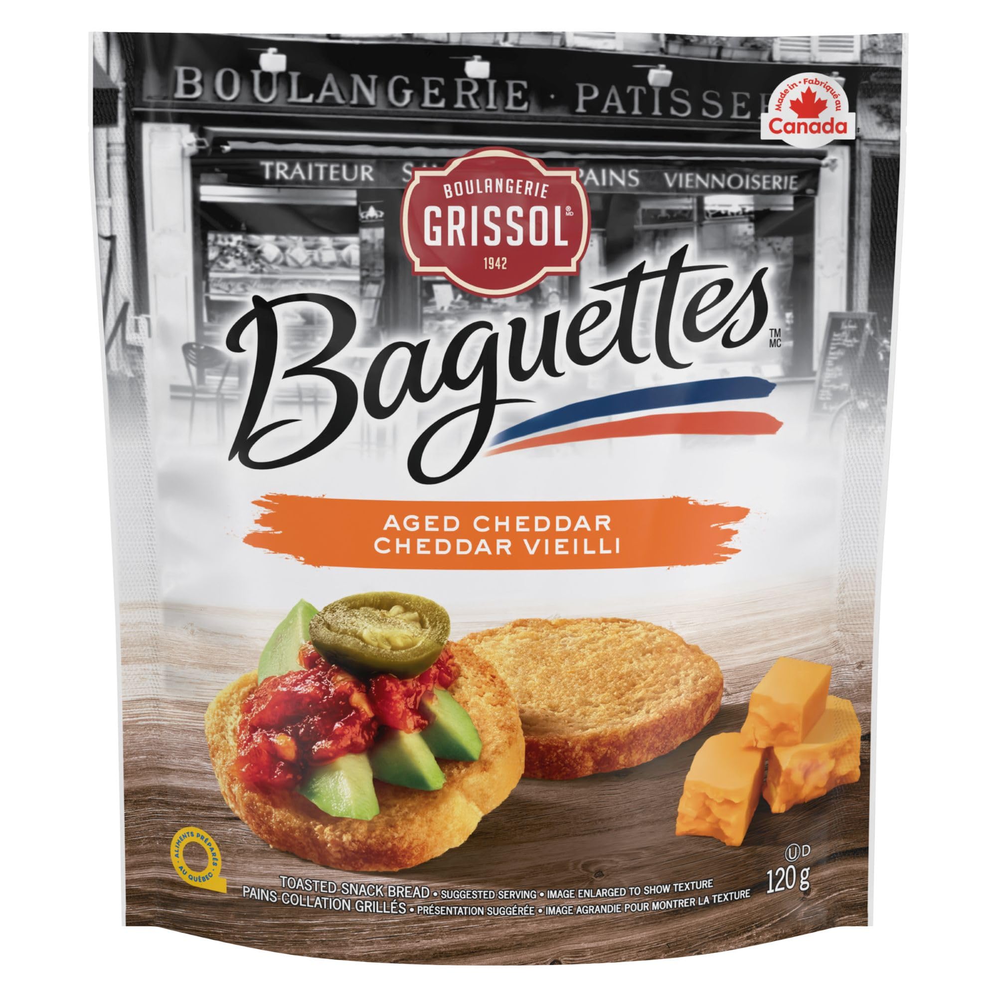 Boulangerie Grissol Baguettes, Aged Cheddar - Light, Crispy Snack For Dips, Soup