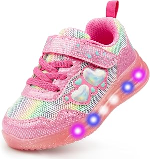 YESKIS Toddler Boys Girls Light Up Shoes LED Flashing Lightweight Mesh Breathable Adorable Running Sneakers for Toddler and Little Kid