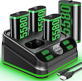 Charger for Xbox One Controller Battery Pack with 4 x 5580mWh Rechargeable Battery Packs for Xbox One/Xbox Series X|S, Xbox One Accessories for Xbox Series X|S