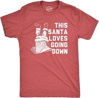 Crazy Dog Tshirts - Mens Santa Loves Going Down Tshirt Funny Christmas Party Innuendo Chimney Graphic Novelty Tee (Heather Red) - 3XL - Homme