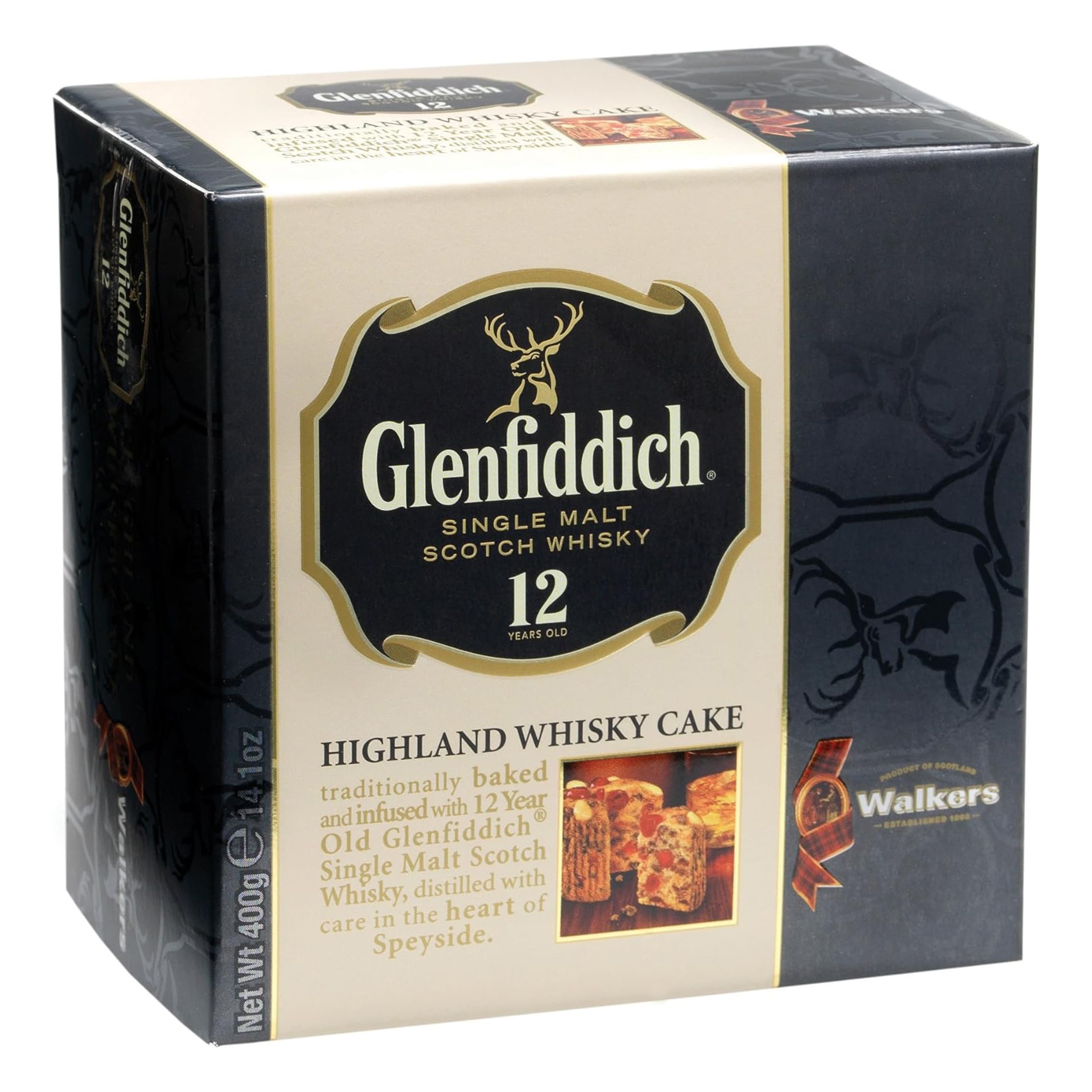 Walker’s Highland Whiskey Fruit Cake, 400g. Fruit Cake Infused with Glenfiddich 