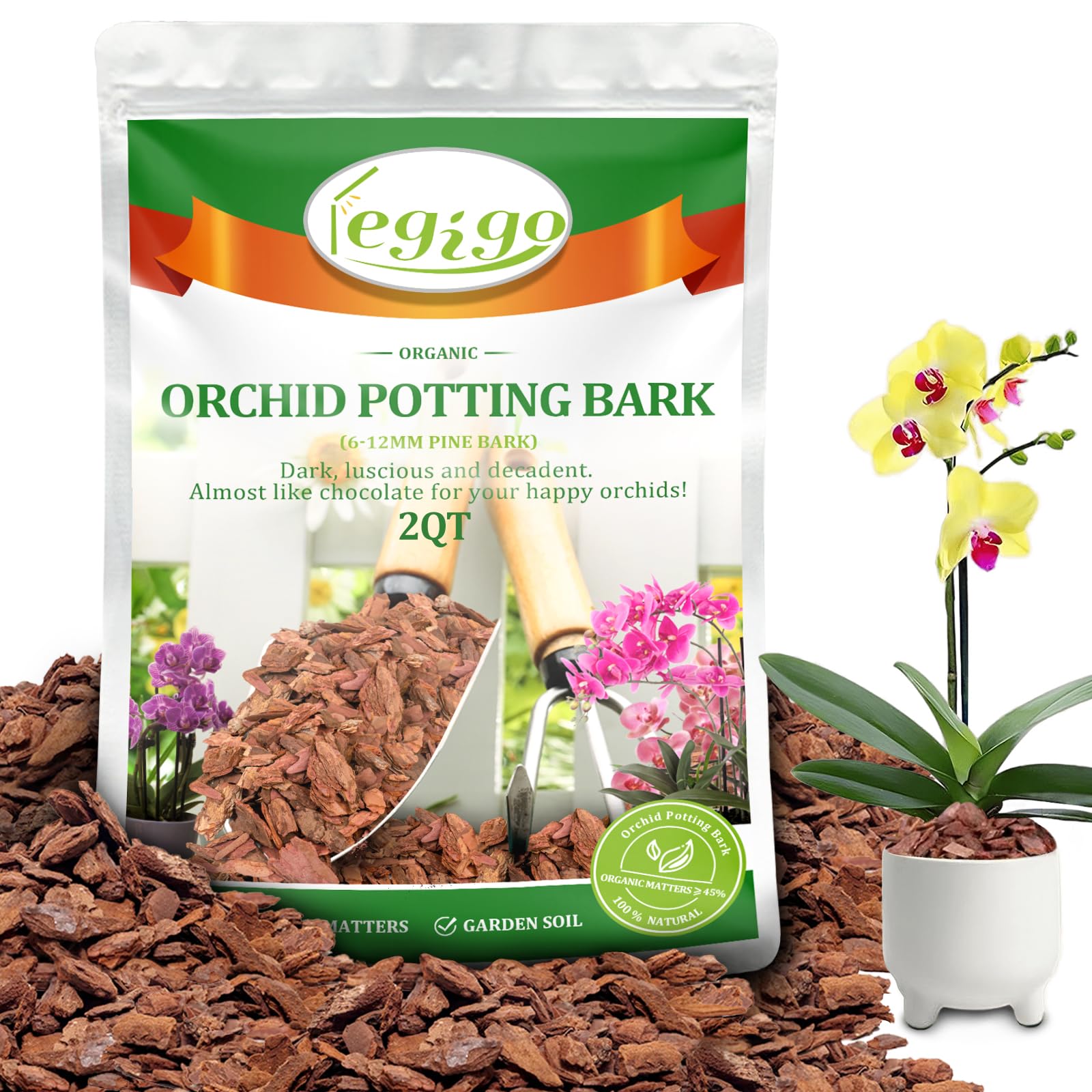 Legigo 2 Quarts Organic Orchid Bark, Orchid Potting Mix, Pine Bark | Enhanced Dr