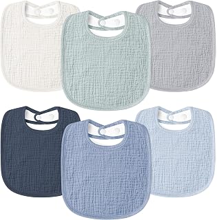 Susurration Muslin Baby Drool Bibs 6Pack Soft Square Adjustable Baby Bandana Bibs for Unisex Girls &amp; Boys