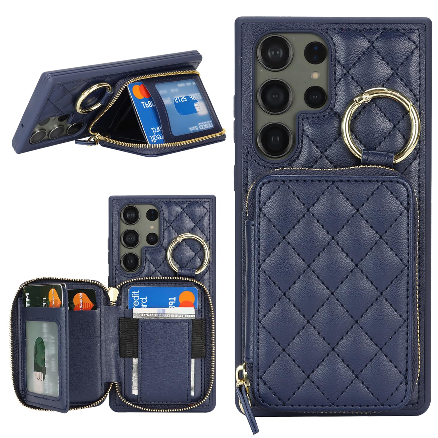 for Galaxy S24 Ultra Case Wallet with Card Holder-Blue