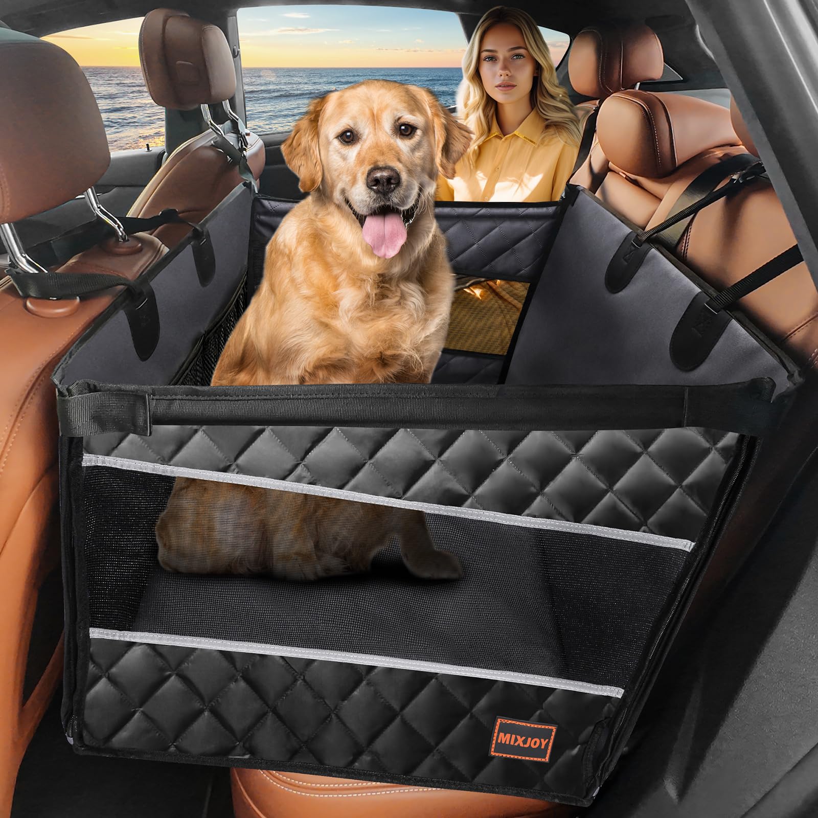 MIXJOY Large Dog Car Seat for Dogs, Waterproof Car Back Seat, Up to 68kg | Hard 