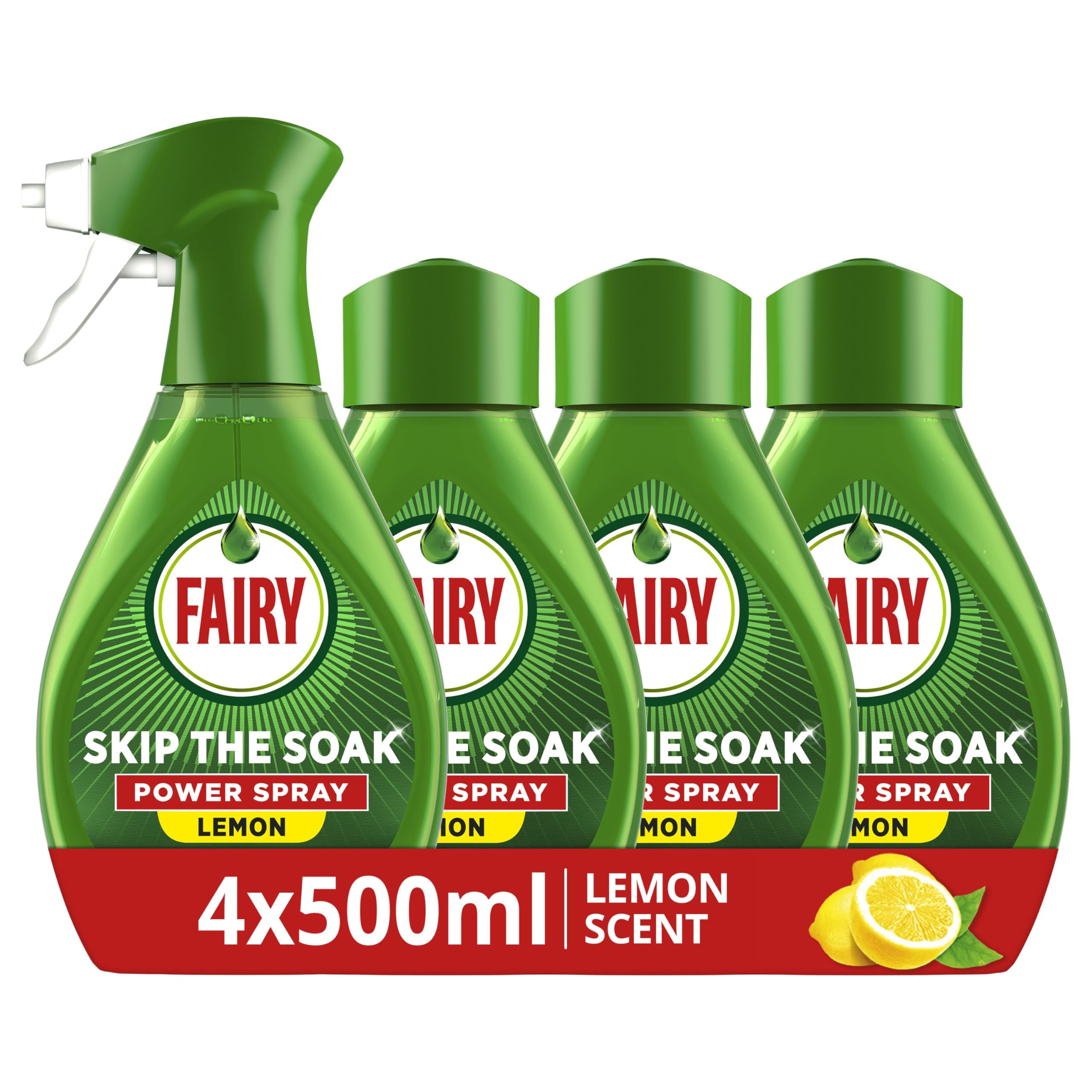 Fairy Skip the Soak Dish Power Spray Lemon Kit 1 Trigger + 4x500ML Refill