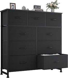 OLIXIS 9 Drawer Black Dresser for Bedroom, Closet Organizer Storage Tower | Easy-Pull Chest of Fabric Drawers, Lightweight Clothes Organizer, Anti-Tip Design, Space-Saving Storage for Dorm, Apartments