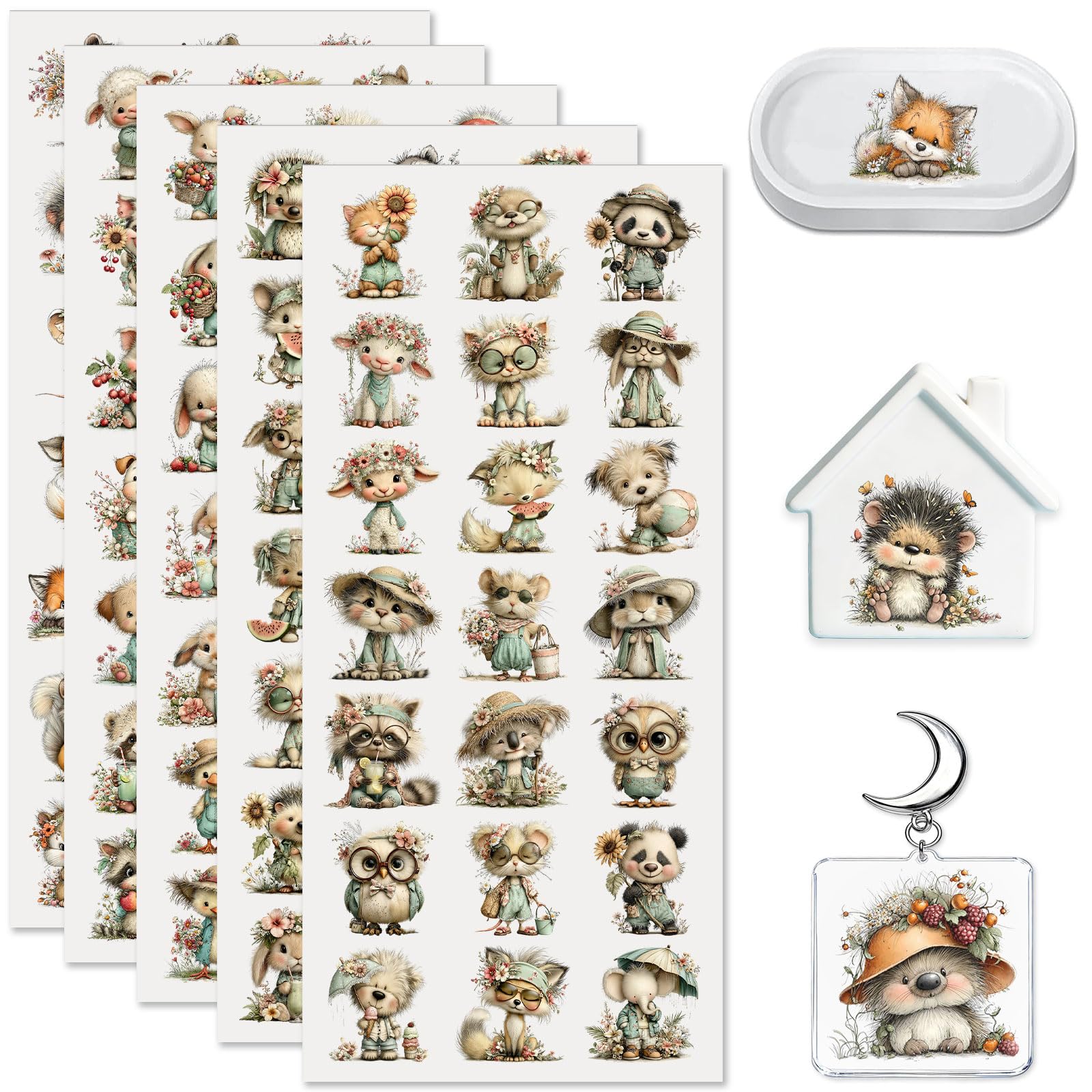 HERRYPENG 105PCS Cute Animals UV DTF Stickers for Keychains | 105PCS UV DTF mini