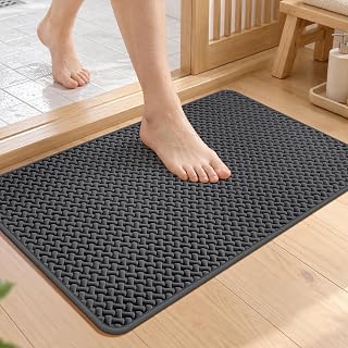 Bath Mat, Woven Foam Pattern, Rubber Backing, Non-Slip, Instantly Absorbent, Quick Drying, Soft Step, Thin, Lightweight, Fits Under Doors, Foot Wiping Mat, Washable, Durable, For Bathrooms