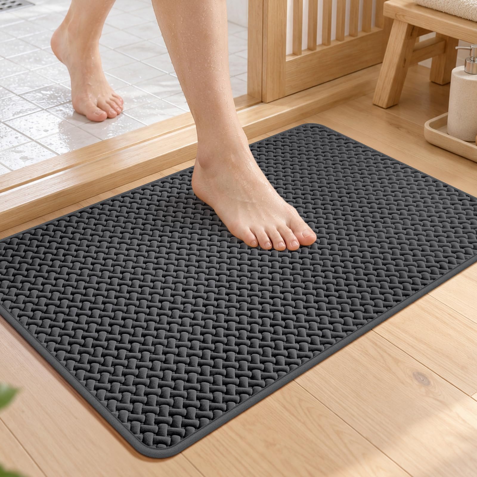 Bath Mat, Woven Foam Pattern, Rubber Backing, Non-Slip, Instantly Absorbent, Qui