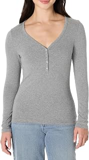 Amazon Essentials Womens Ribbed Knit Long Sleeve Henley Slim Fit T-Shirt