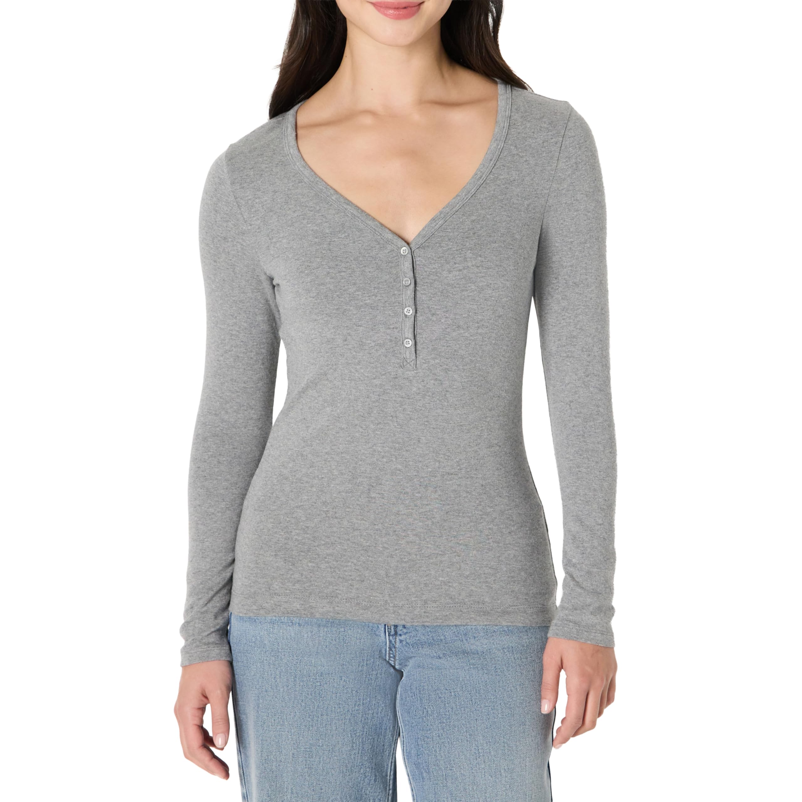 Amazon Essentials Womens Ribbed Knit Long Sleeve Henley Slim Fit T-Shirt