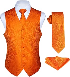 Enlision Waistcoats for Men Paisley Wedding Waistcoat Tie Pocket Square Floral Jacquard Party Suit Vest Set