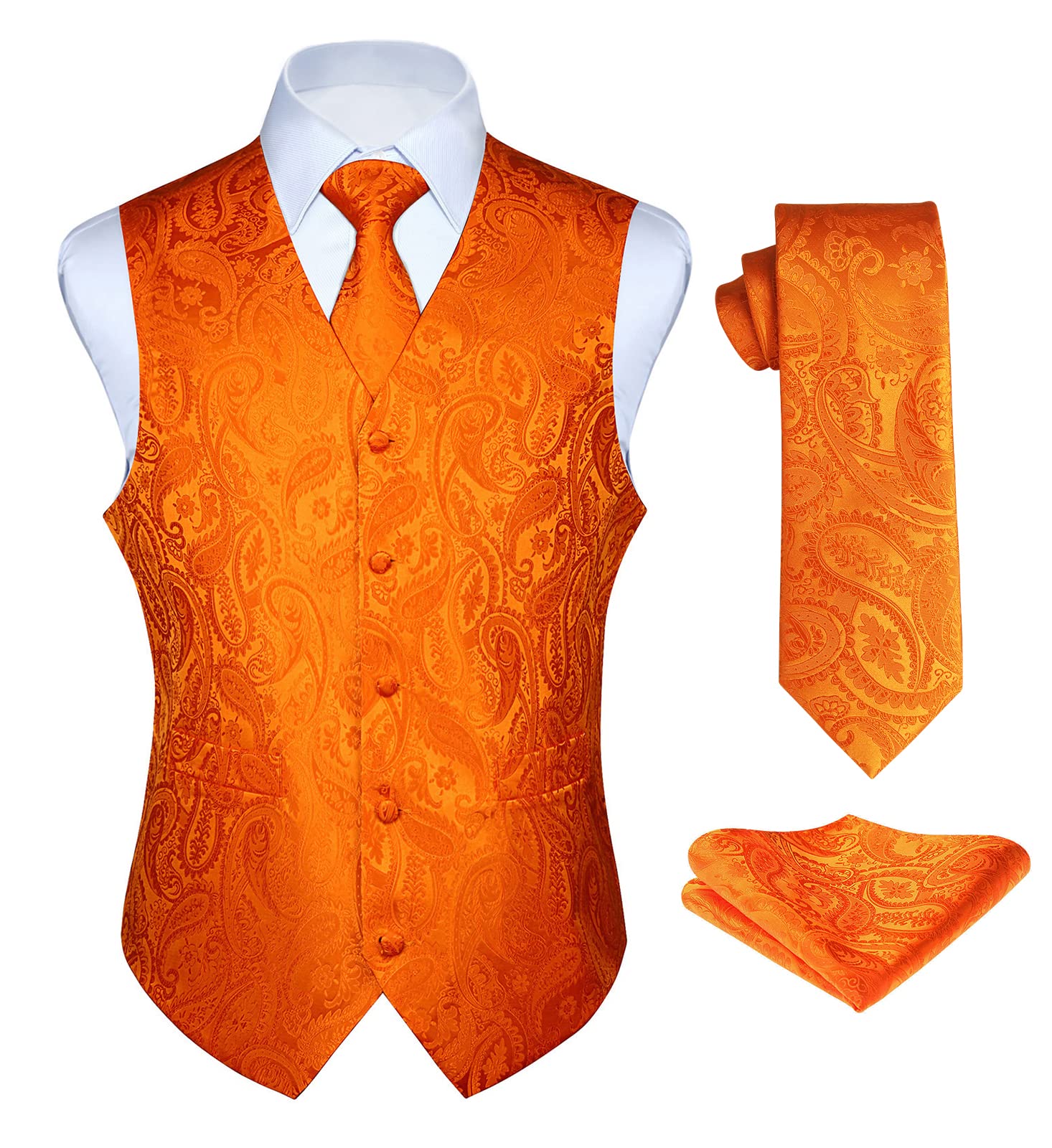 Enlision Waistcoats for Men Paisley Wedding Waistcoat Tie Pocket Square Floral J