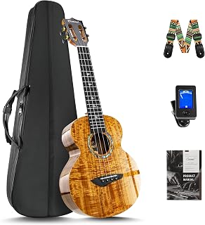 Caramel CAG28 Glossy Curly Acacia 23" Concert Ukulele | Handmade Ukelele Starter Kit