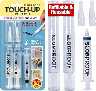 Slobproof Refillable Touch-Up Paint Pen, Pack of 2 - Precision Brush Tip | Mess-Free Touch-Up Tool for Quickly Retouch Small Areas with Controlled Syringe Flow for Custom Color Filling