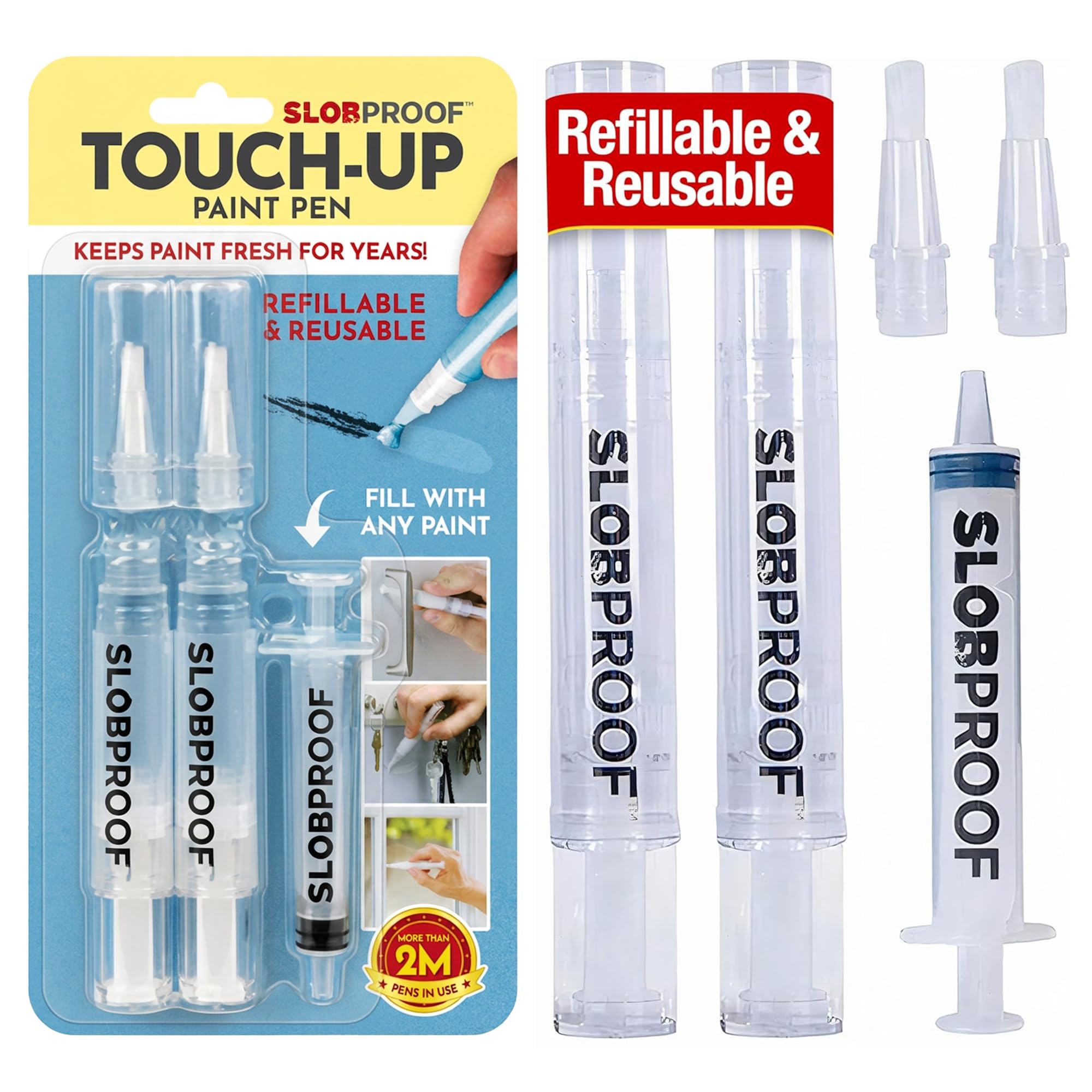 Slobproof Refillable Touch-Up Paint Pen, Pack of 2 - Precision Brush Tip | Mess-