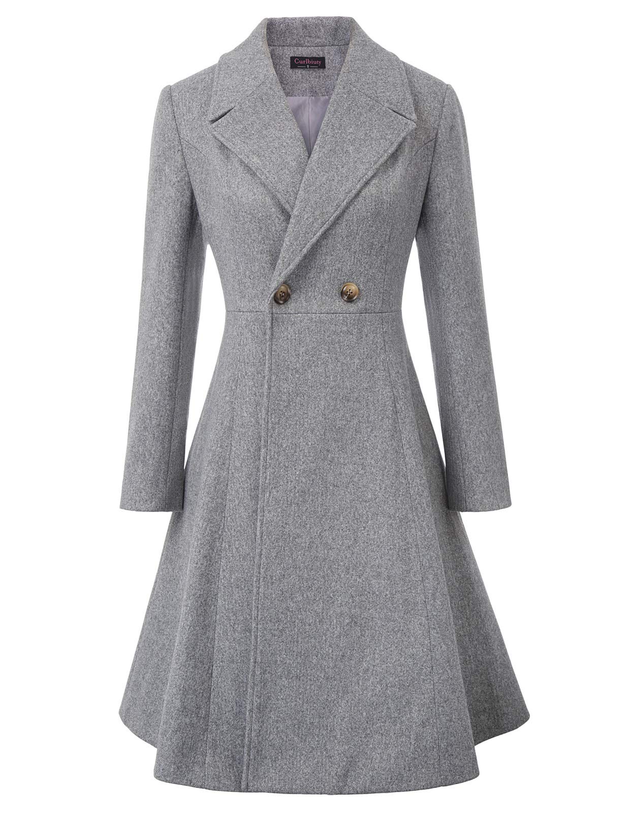 CURLBIUTY Women's Pea Coat Double Breasted A Line Long Trench Coat Winter Dress 