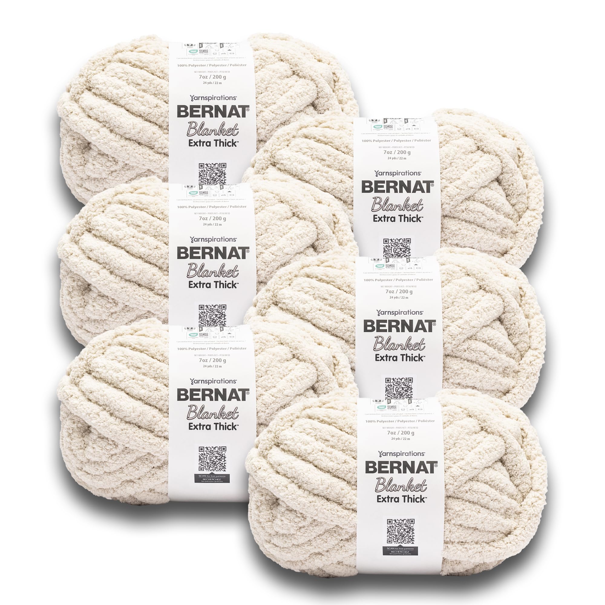 Bernat Extra Thick Chunky Yarn for Crocheting Soft, Oatmeal, 6-Pack | #7 Jumbo Y