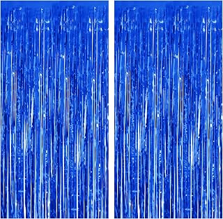 Entisn Royal Blue Foil Fringe Curtains 2Pk, Tinsel Backdrop, Party Decor