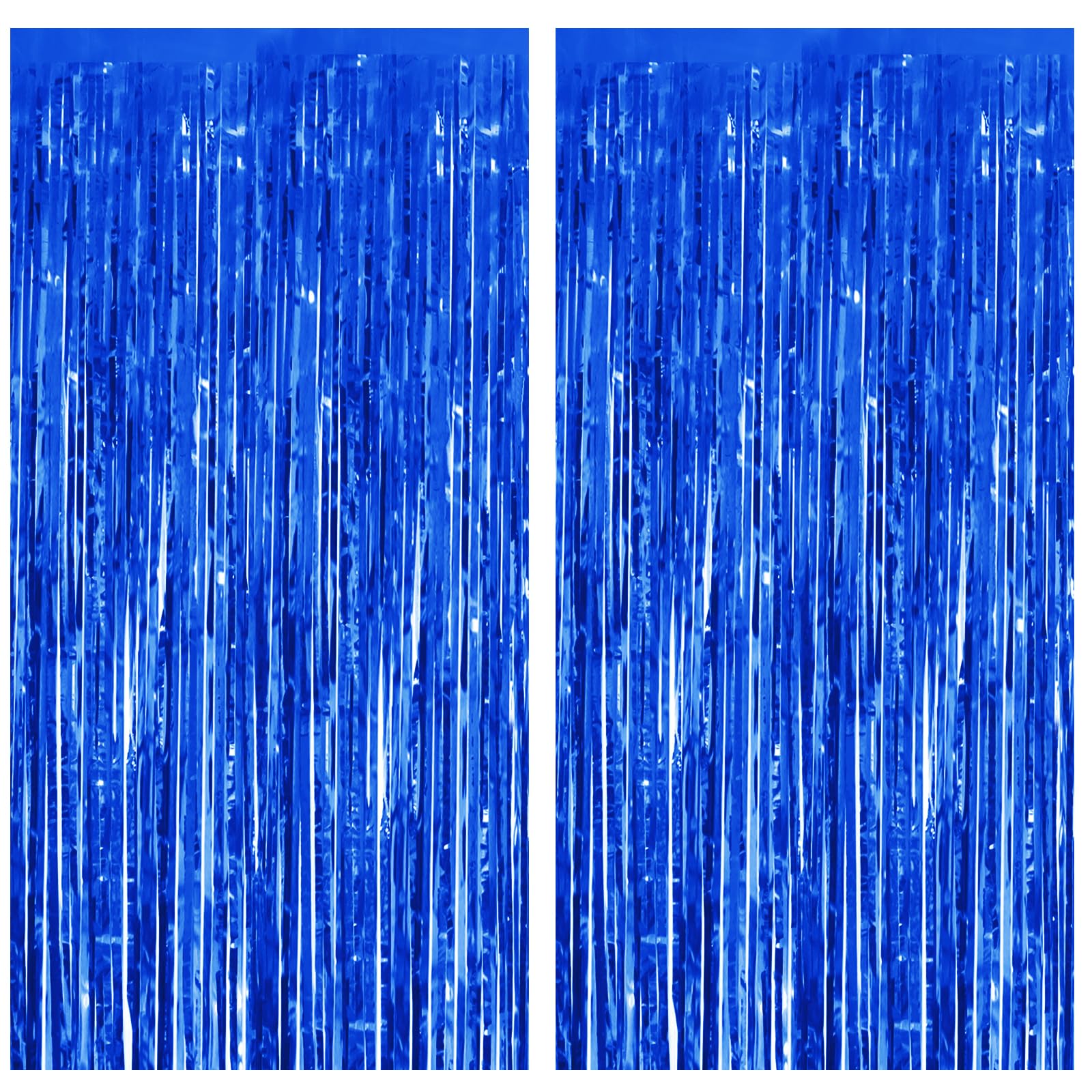 Entisn Royal Blue Foil Fringe Curtains 2Pk, Tinsel Backdrop, Party Decor